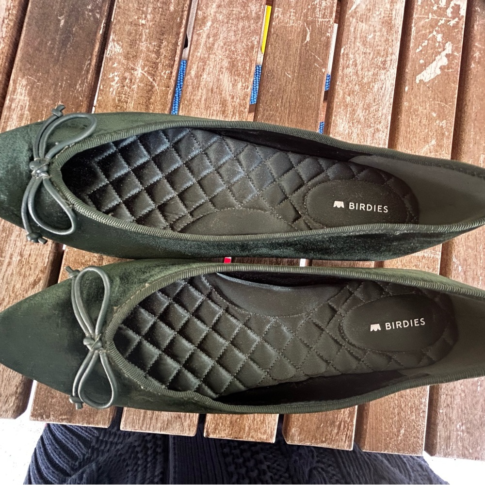 Birdies Dark Green Pointed Toe Quilted Ballet Flats